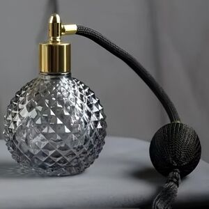 Elegant Black Glass Perfume Atomizer with Gold Accents